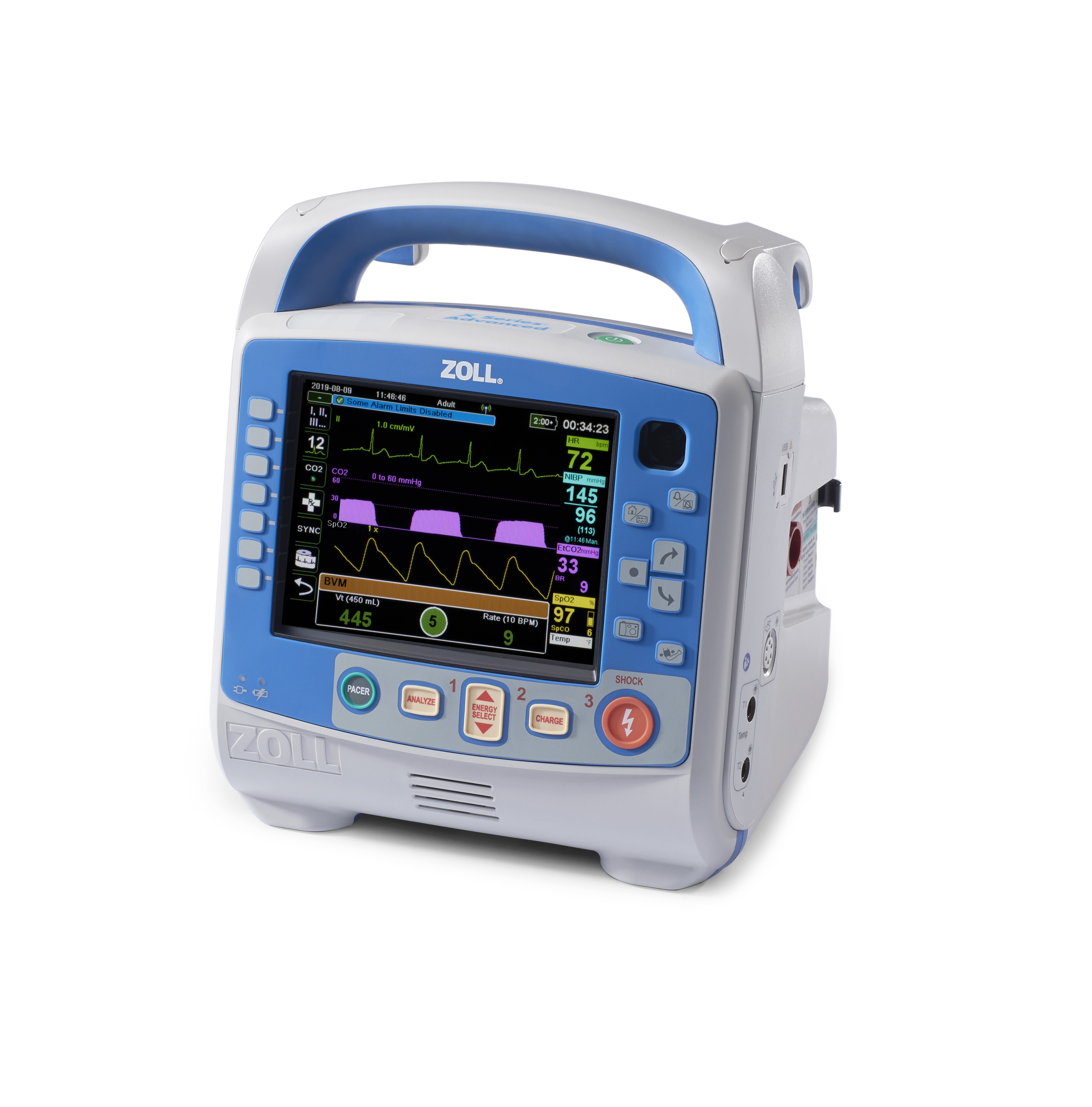 ZOLL X Series Advanced - 12 LEAD ECG with PACING, SpO2, EtCO2, NIBP, Real BVM Help capability, Remote Viewing capability, Voice Recording and TBI Dashboard - Product showcase image 3 at LFA First Response